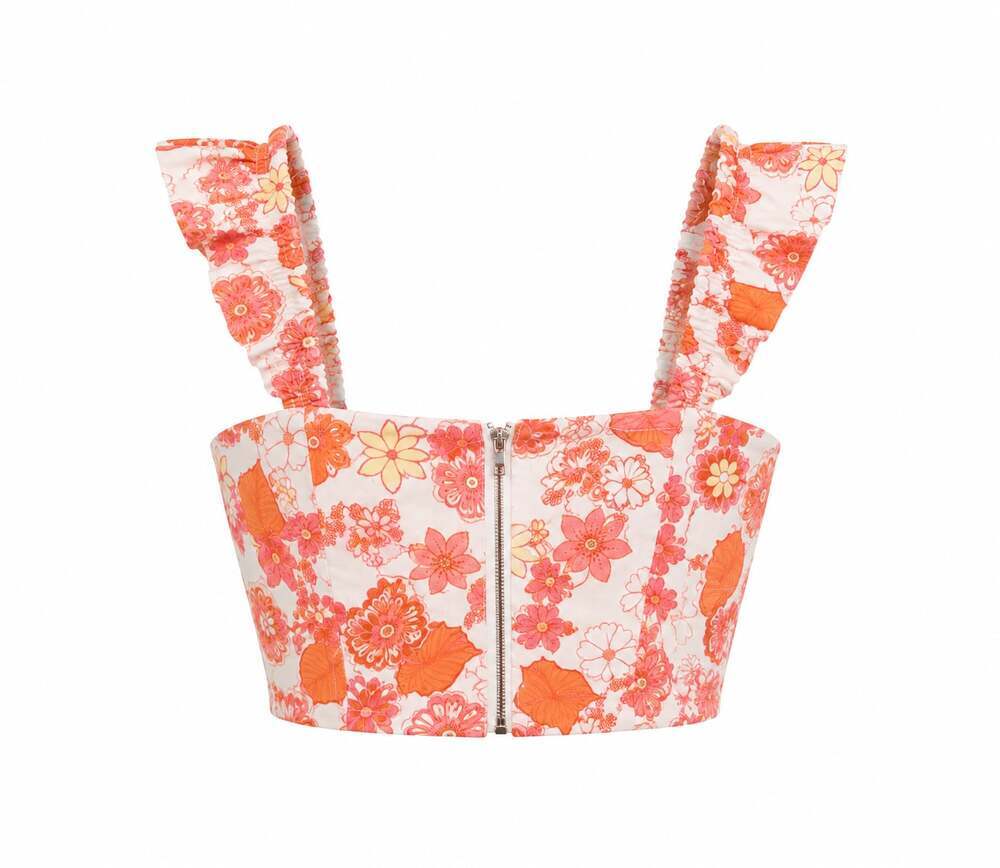 Altar'd State White Multi Floral Crop Top with Ruffle Straps - Picture 2 of 7